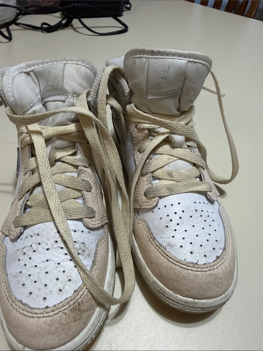 Jordan Kids Mid-Top Sneakers in White and Beige